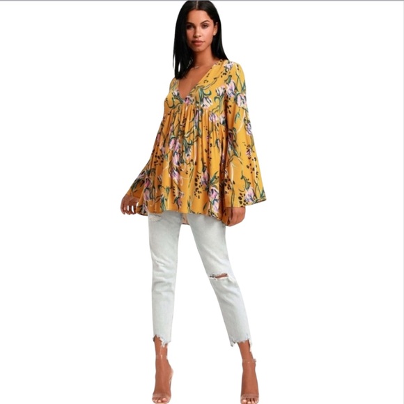 Free People Bella Golden Yellow Floral Printed Tunic - Picture 3 of 13